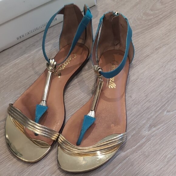LINTERVALLE Gold and Teal Sandals - Picture 2 of 12